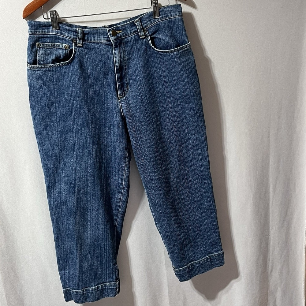 Jones Sports  Stretch Capri Jeans Women  12 Blue Denim Cropped  Cuffed Stretch